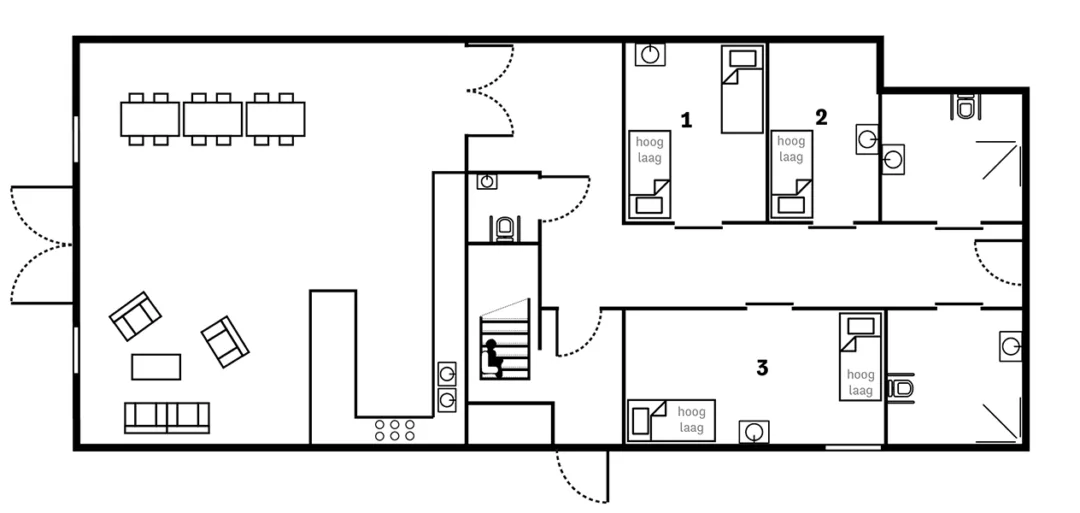 SH plattegrond it sailhus groepsaccommodatie het commandeurshuis begane grond lr